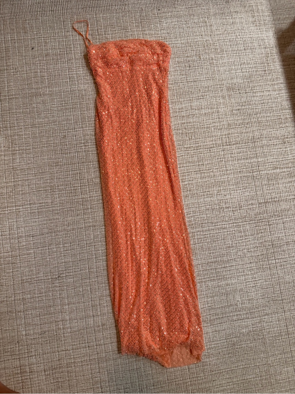 B Darlin Orange Sequin Strapless Maxi Dress